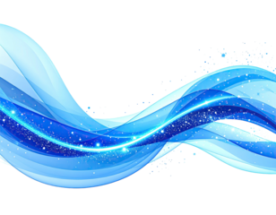 Abstract blue wavy lines with glowing particles