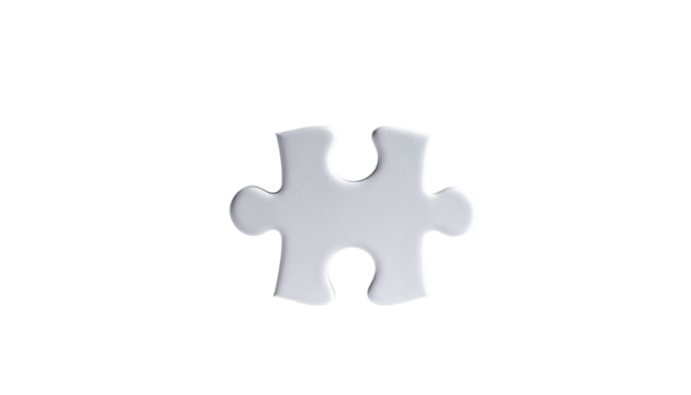 A single, off-white, puzzle piece floats against a stark black background