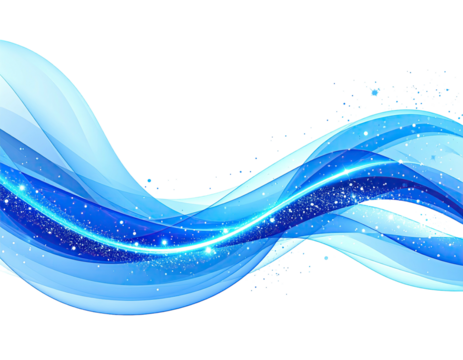 Abstract blue wavy lines with glowing particles