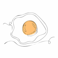 Fried egg vector one line continuous drawing illustration. Hand drawn linear silhouette icon. Minimal design element for print, banner, greeting card, brochure, menu, logo. Food, snack, meal.