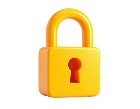 A vibrant, glossy, 3D-rendered yellow padlock against a stark black background