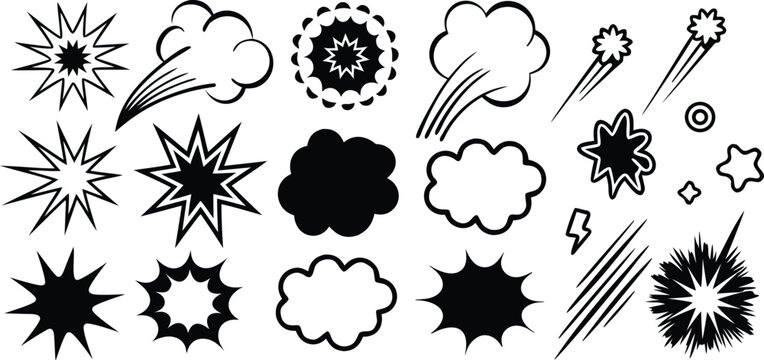 Hand-Drawn Explosive Motion Elements Vector.Comic Boom & Speed Line Effect Set.Line speed cartoon effect, boom explosive motion line element set..eps