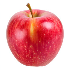 Single red apple with stem isolated on white background