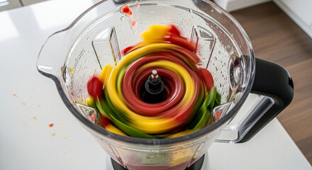 Blender smoothie making with fresh fruits and vegetables healthy lifestyle kitchen appliance food preparation