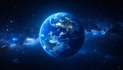 Fototapeta premium A vibrant image of Earth suspended in the vast, star-studded expanse of the cosmos, showcasing continents