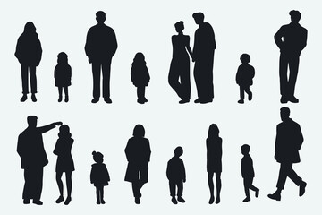 flat people silhouette male and female vector illustration in winter clothing concept isolated shadow set collection. For architecture rendering, design, info graphic, media