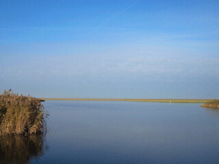 Lake in the morning. Minimalist Lake view. Nature backdrop. Beautiful natural flyer, card design. Nature Template for presentation or product