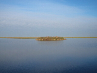 Minimalist Lake view. Reflection in water. Nature backdrop. Beautiful natural flyer, card design. Nature Template for presentation or product