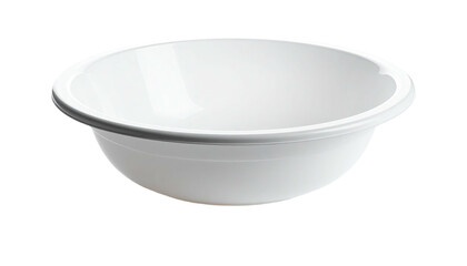 A clean, white, round bowl, featuring a distinct lip and a simple, minimalist design