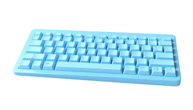 Solid light blue, angled keyboard isolated on a black background