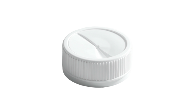 White plastic rotary knob with vertical grooves and a slot for adjustment