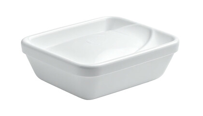 Plain white rectangular soap dish with a slightly curved area for holding soap
