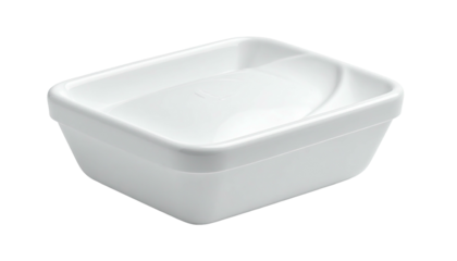 Plain white rectangular soap dish with a slightly curved area for holding soap