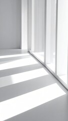 Obraz premium Minimalist White Room with Vertical Columns and Striking Light and Shadow Patterns