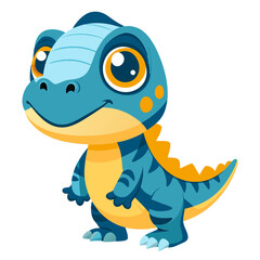 Obraz premium Vector illustration of adorable cartoon baby dinosaur, a friendly blue and yellow creature with big eyes, isolated on a