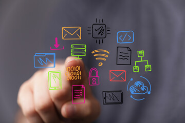 Digital technology, network, connection, data, information, communication, internet, cloud, security, innovation, progress, future, succes