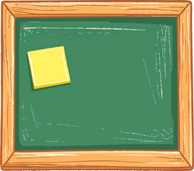 Green chalkboard with sticky note and wooden frame