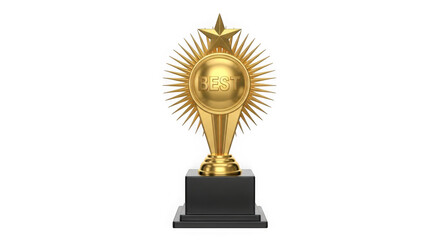 3d golden trophy with starburst design isolated on transparent background