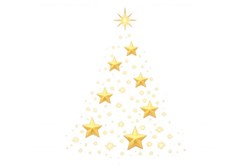 Golden stars shaping a christmas tree with glowing sparks, celebrating festive holidays and winter events on transparent background