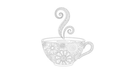 Peaceful Adult Coloring Page Steaming Teacup Organic Zen Doodle Patterns Art