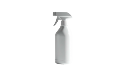 Isolated white plastic spray bottle with trigger on black background