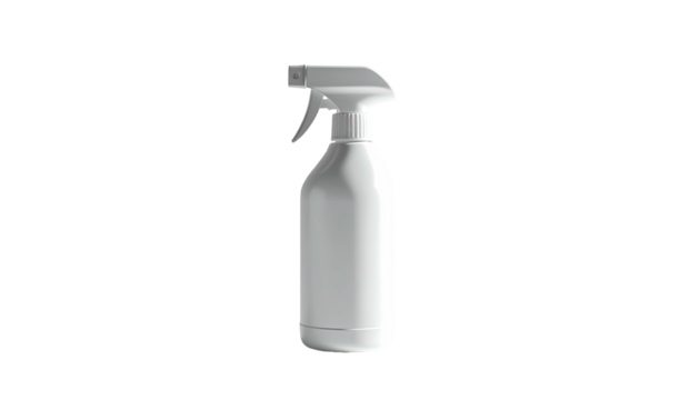 Isolated white plastic spray bottle with trigger on black background