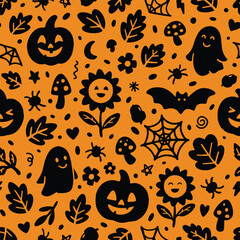 Cute Halloween seamless pattern. Vector illustration flat design background. 