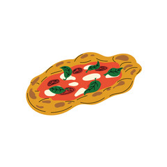 Italian pizza in flat modern design with black outlines. Pizza Margherita in minimalistic style. Best for menu and delivery service. Vector illustration on white background.