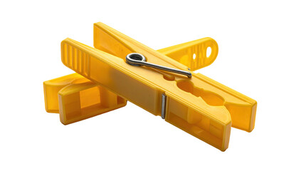 Two yellow plastic fasteners with steel pin, arranged crosswise against black background