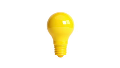A brightly lit, yellow bulb shines isolated against a stark, black background