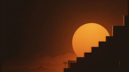 Silhouette of steps against a sunset.