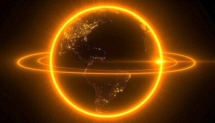 Earth, orange glow, rings