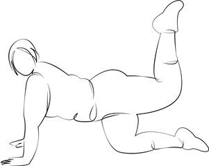 One continuous line drawing on white isolated background. Minimalism linear illustration. people, lifestyle, woman, adult, healthy lifestyle, adults only, only women, overweight, sport