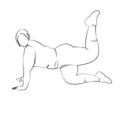 One continuous line drawing on white isolated background. Minimalism linear illustration. people, lifestyle, woman, adult, healthy lifestyle, adults only, only women, overweight, sport