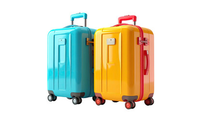 Two colorful, glossy suitcases side by side on a transparent background