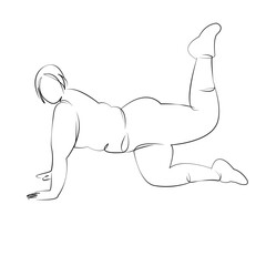 One continuous line drawing on white isolated background. Minimalism linear illustration. people, lifestyle, woman, adult, healthy lifestyle, adults only, only women, overweight, sport