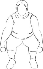 One continuous line drawing on white isolated background. Minimalism linear illustration. person, woman, overweight, female, lifestyle, dumbbell, sport, weight, gym, adult