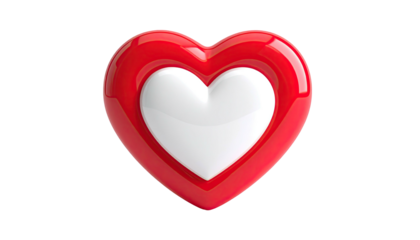 A glossy, layered heart shape, red outer layer with white inner heart on black