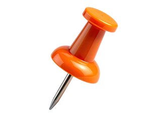 Orange pushpin, glossy, 3D render