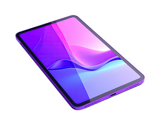 Angled shot of a digital tablet with a colorful abstract display against black background