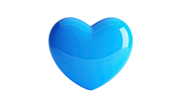 Glossy, vibrant blue heart rendered on a black background with a soft sheen