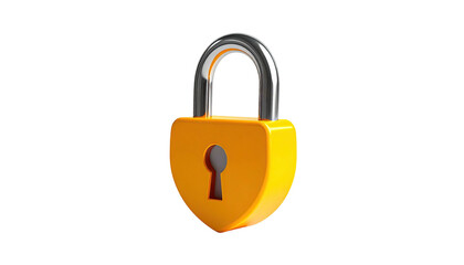 3D render of a yellow heart-shaped padlock with a silver U-shaped shackle