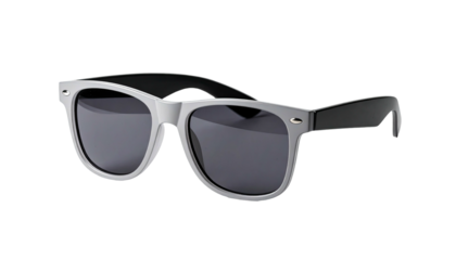 Classic, two-tone sunglasses, white frames and black arms, isolated on black