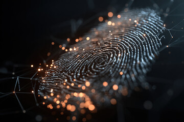 A close-up of a digital fingerprint on a black background. Digital protection against cybercrime.