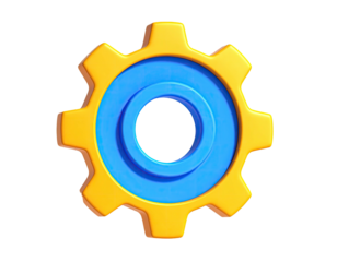 Vivid, gear-shaped icon with a yellow outer rim and blue inner circles, isolated