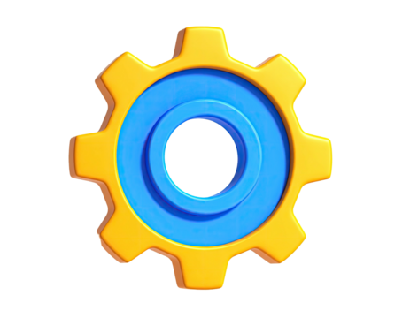 Vivid, gear-shaped icon with a yellow outer rim and blue inner circles, isolated