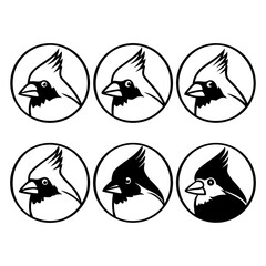 Fototapeta premium Six cardinal bird head icons in a circle vector illustration