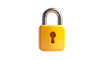 A glossy, golden padlock with a silver shackle, isolated against a black background