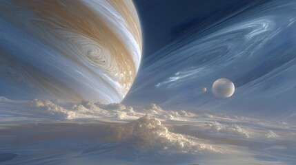 Alien planet with gas giant and moons
