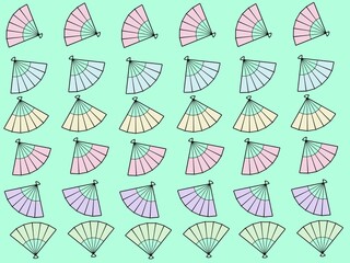 Pastel Hand Fan Pattern on Mint Green